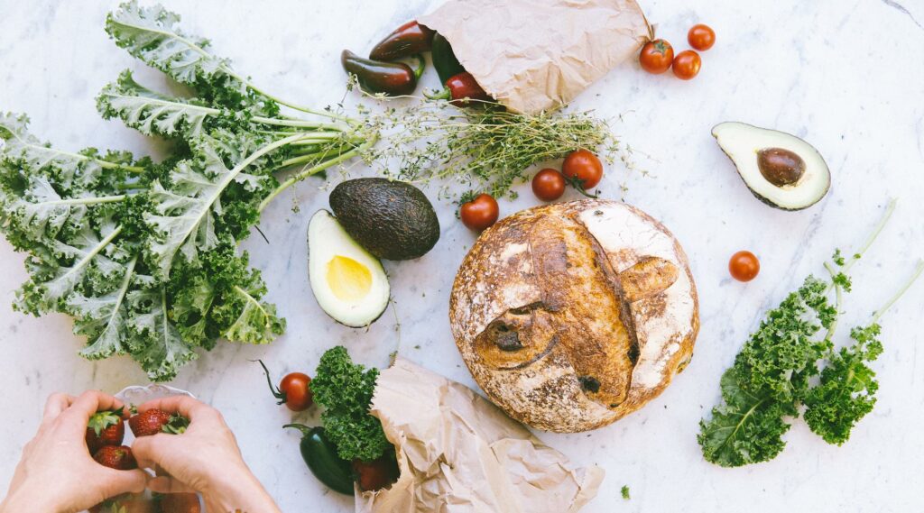 Cottage loaf of bread with other healthy ingredients